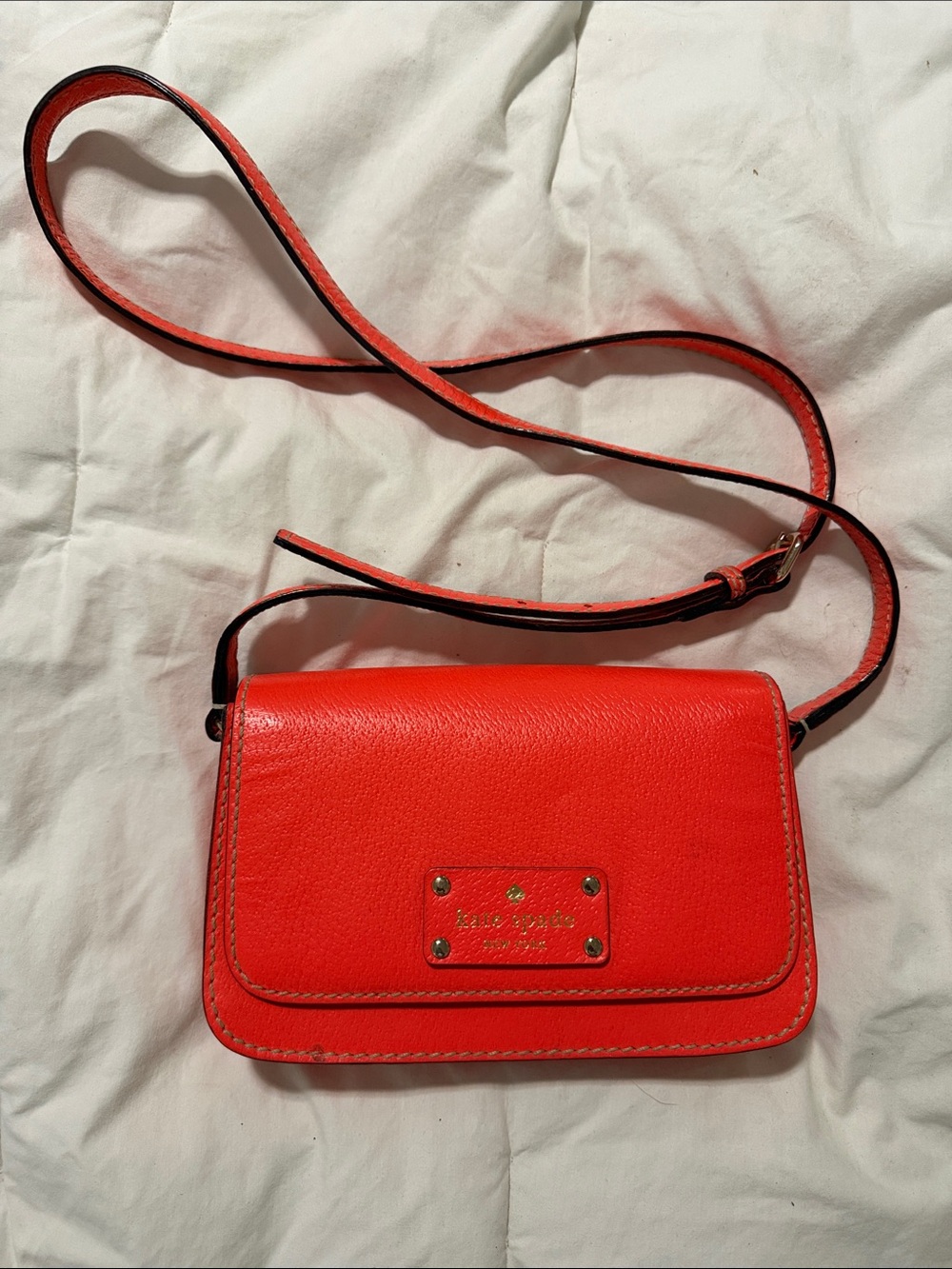 Kate Spade Neon Orange Leather Small Crossbody - wellesley